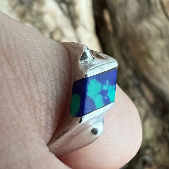 Taxco Mexico Sterling Silver Ring TM-166 Azurite Turquoise Lapis Lazuli Signet - Picture 7 of 9